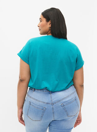 T-shirt à manches courtes en mélange de coton, Teal Blue, Model image number 1