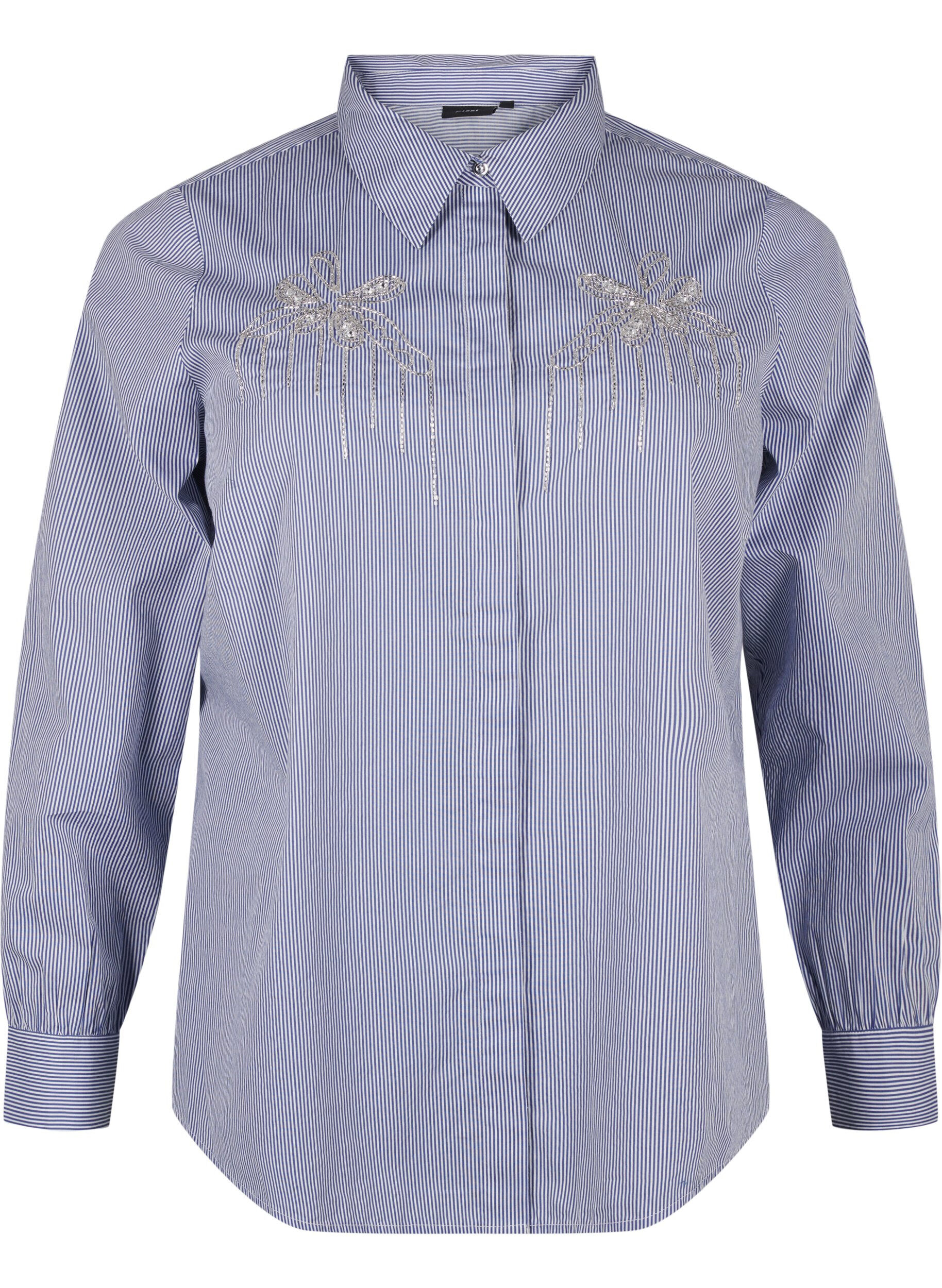 Zizzi Chemise en coton biologique avec broderie de perles, Bleu, Packshot image number 0