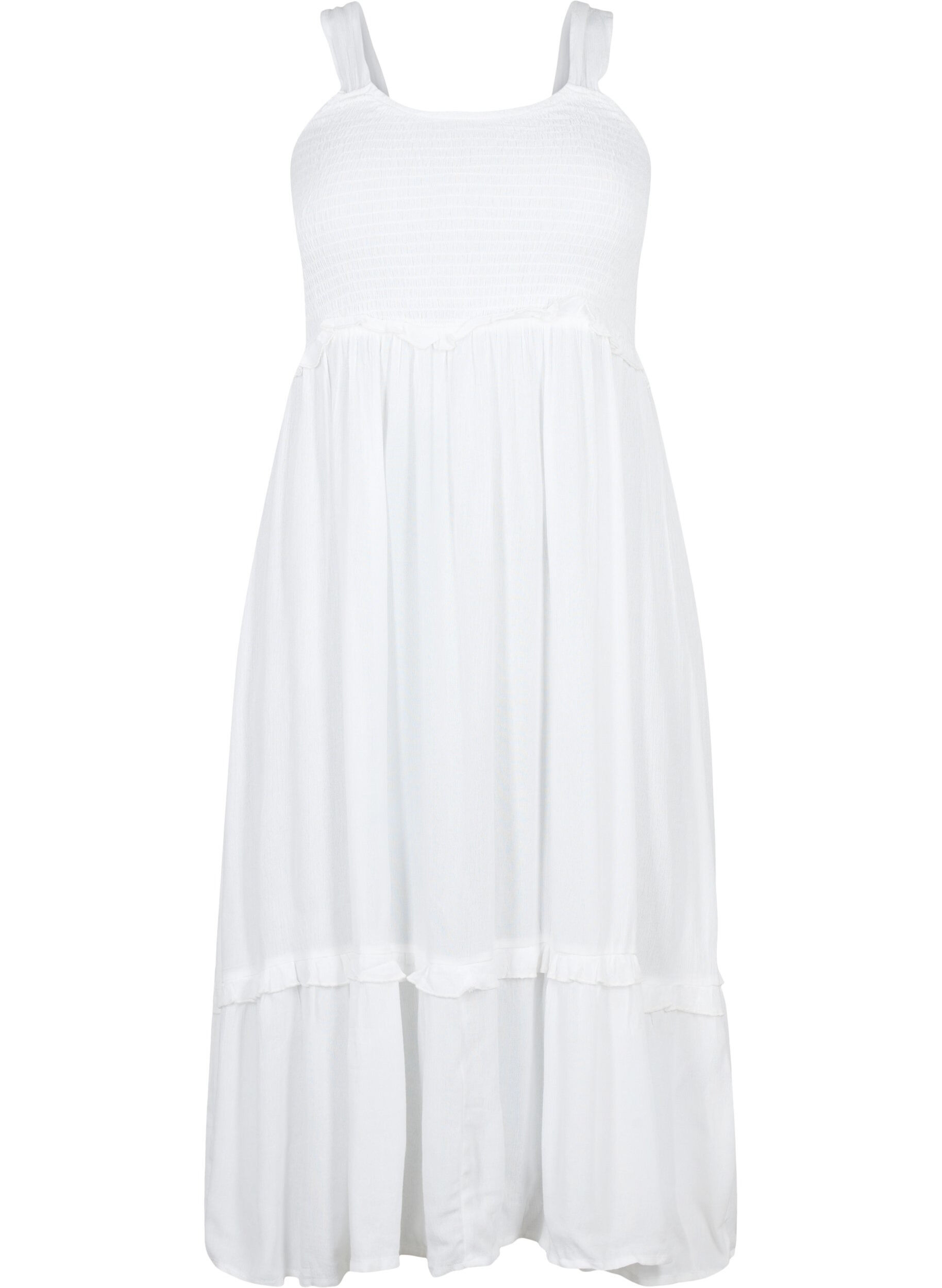 Zizzi Robe midi en viscose avec smock, Bright White, Packshot image number 0