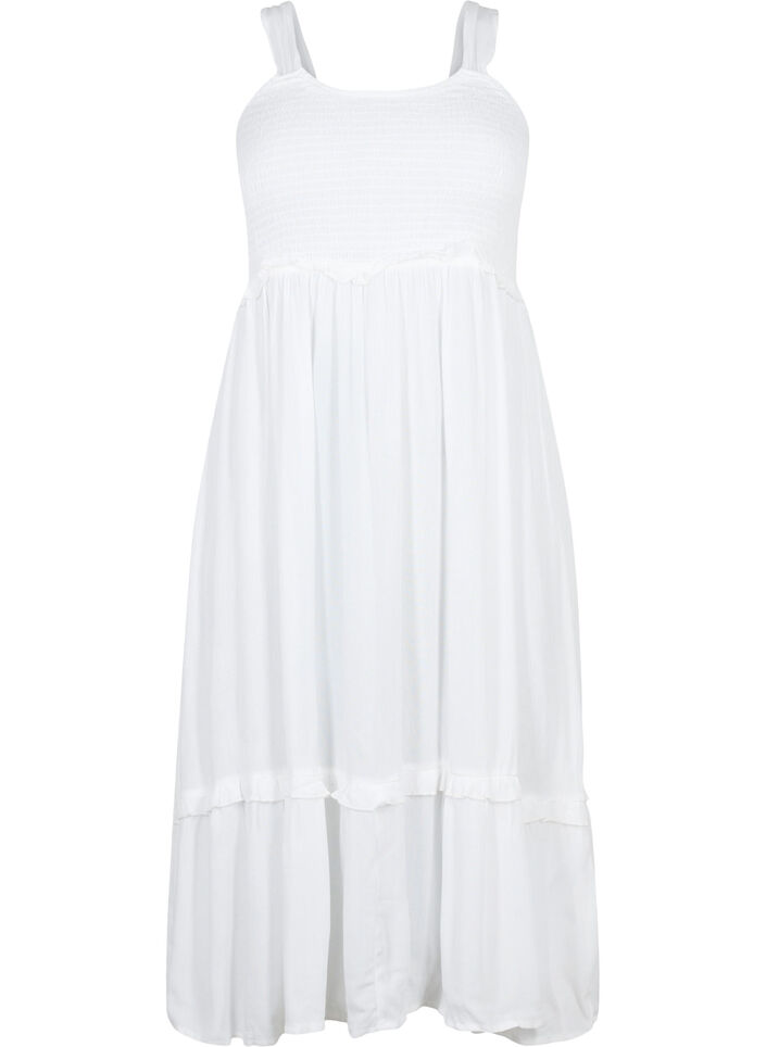 Robe midi en viscose avec smock, Bright White, Packshot image number 0