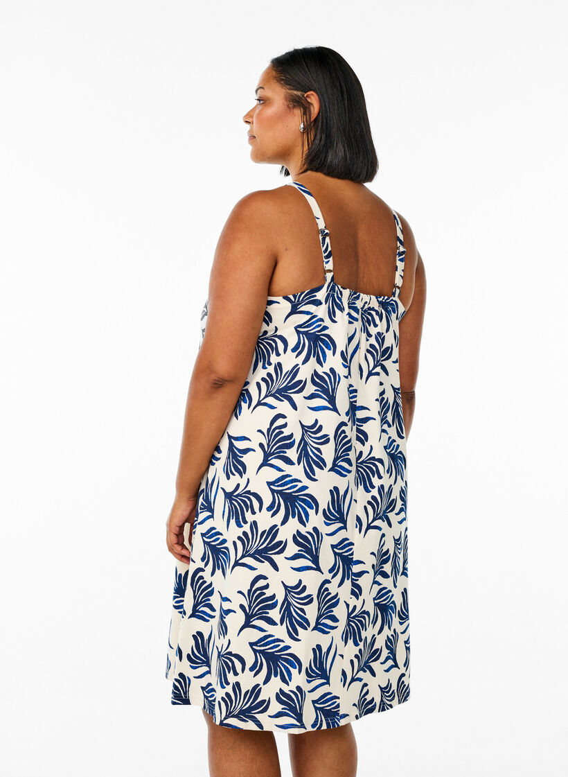 Robe &agrave; bretelles midi en coton bio, Blanc, Model image number 2