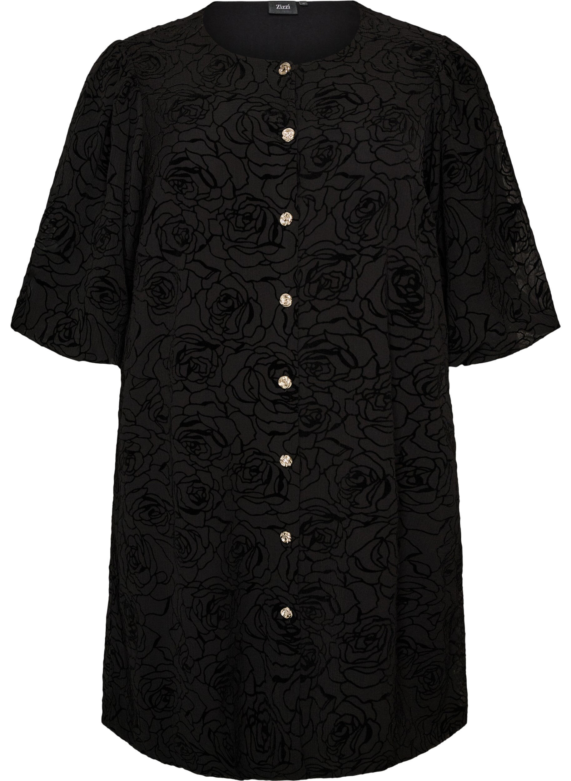 Robe courte avec imprim&eacute; roses et boutons