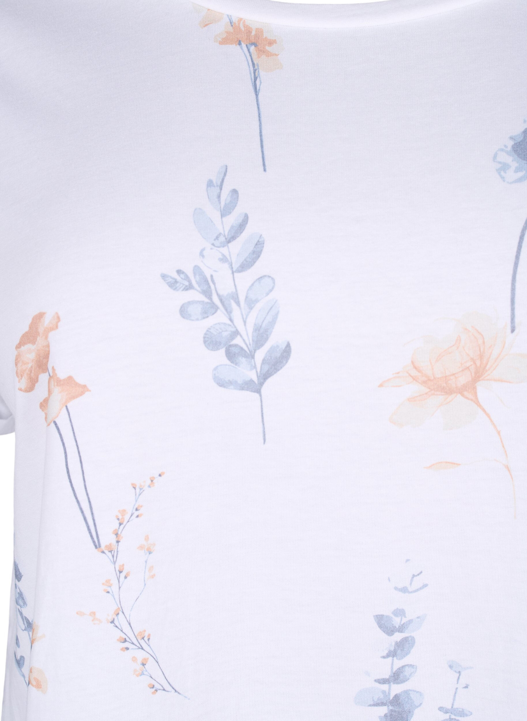 Zizzi T-shirt en coton biologique avec imprim&eacute; floral, White W. Blue flower, Packshot image number 2