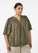 Blouse en viscose avec nervures et effet ballon, Vert Kaki, Model image number 0