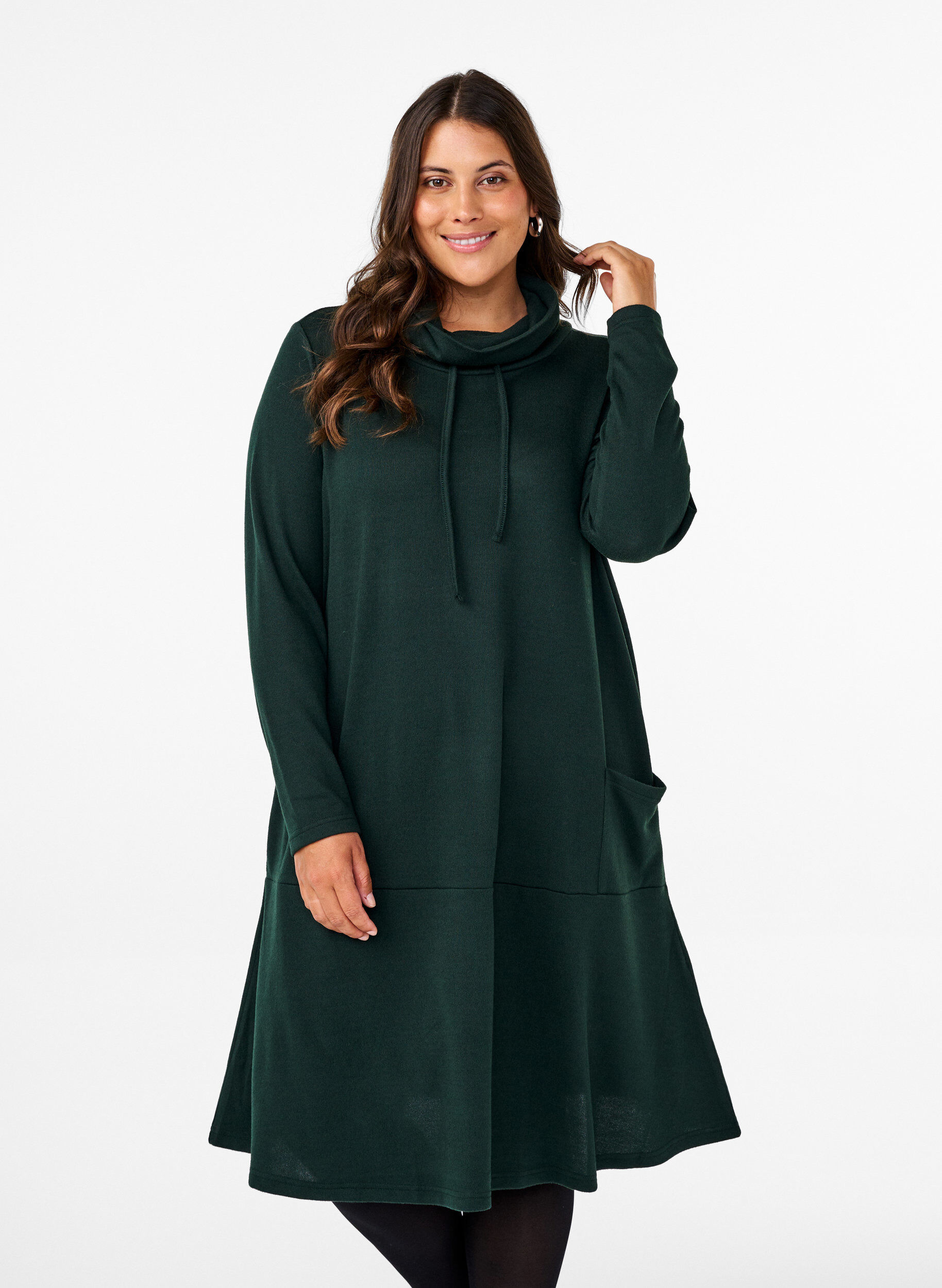 Robe en jersey avec col montant et poches, Vert fonc&eacute;, Model