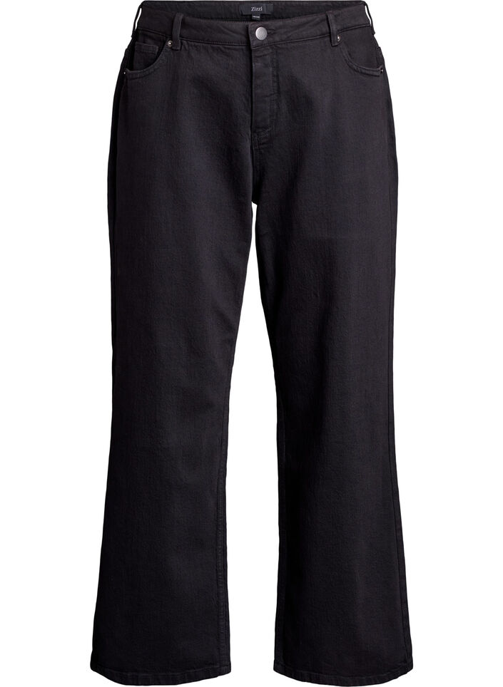 Jean &agrave; jambe large et taille haute, Noir, Packshot image number 0