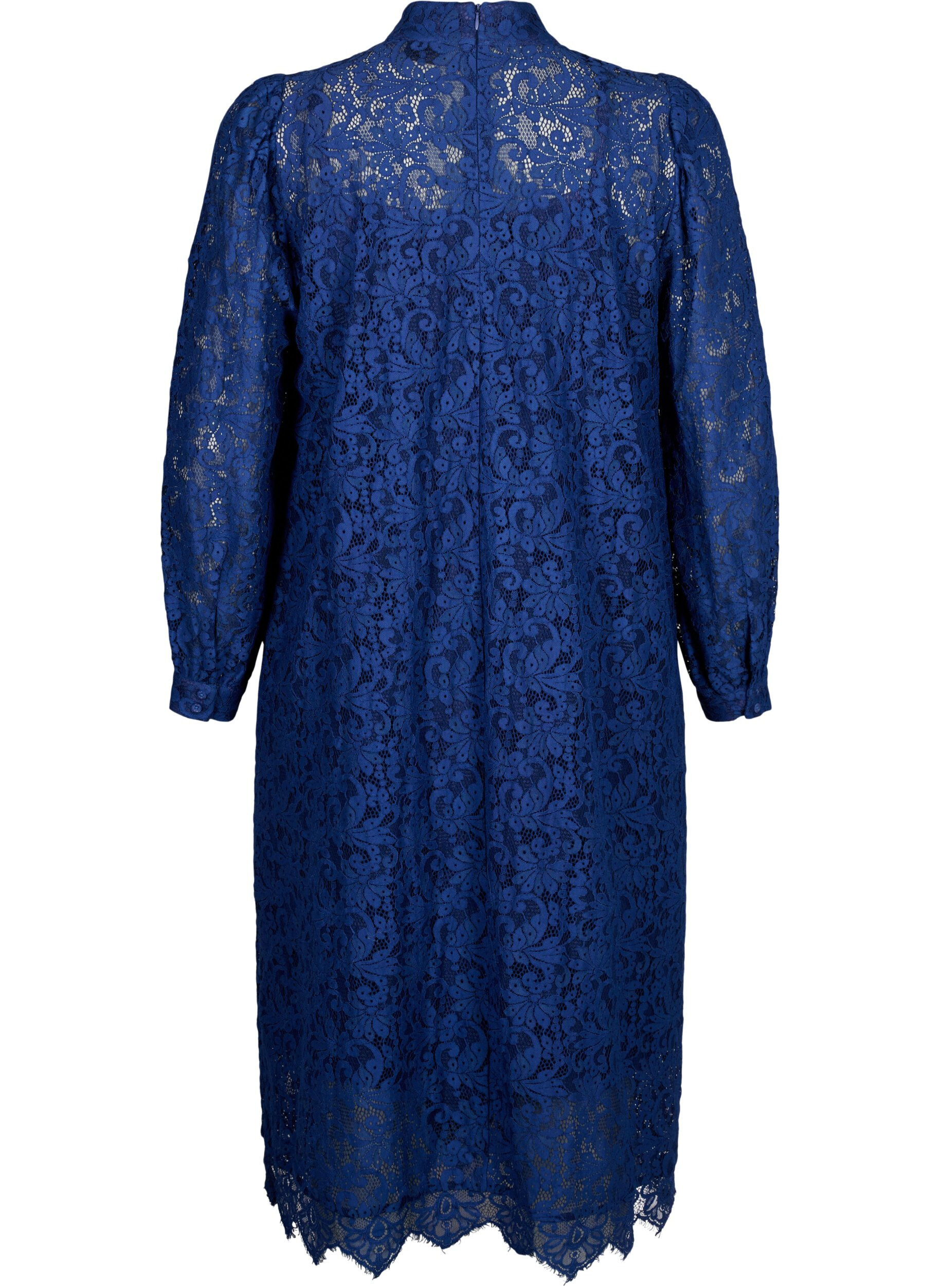 Zizzi Robe en dentelle &agrave; manches longues avec col montant, Estate Blue, Packshot image number 1