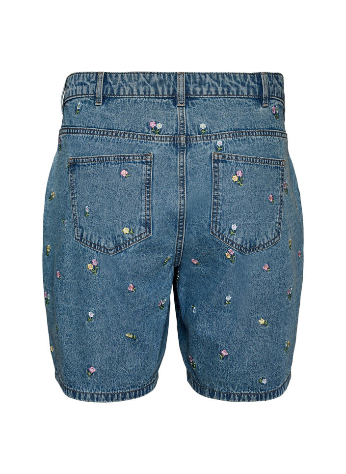 Short en jean avec fleurs brod&eacute;es, Bleu Clair, Packshot image number 1