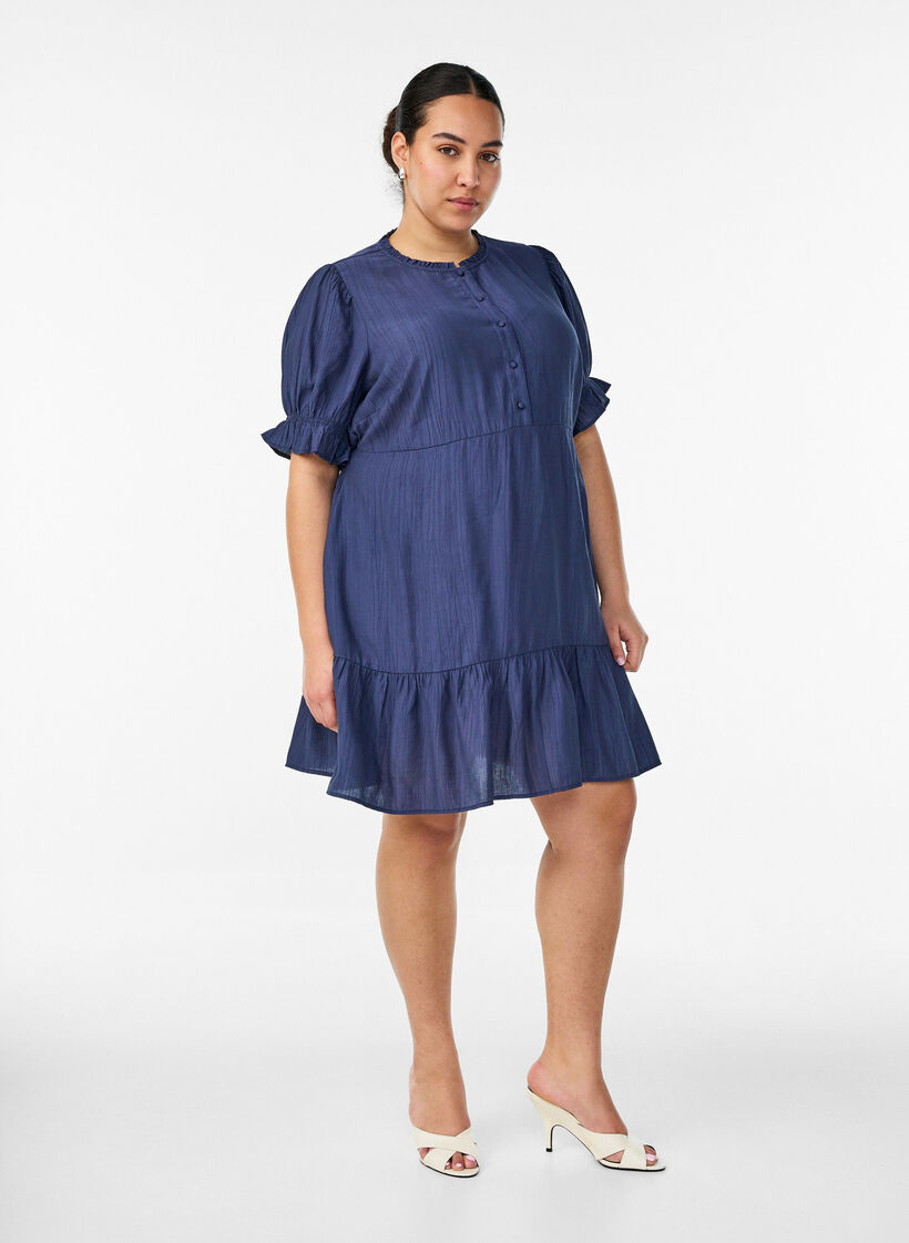 Robe courte en viscose avec volants, Bleu, Model image number 1