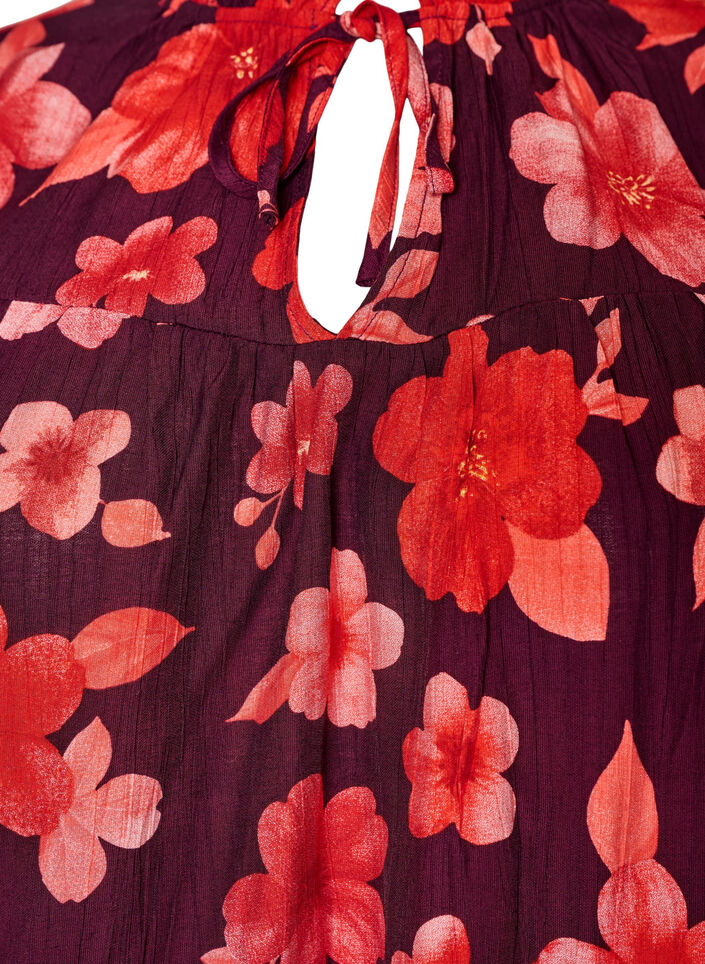 Blouse florale en viscose avec manches &agrave; volants, Violet, Packshot image number 2