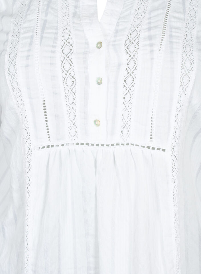 Robe en viscose rayée avec ruban en dentelle, Bright White, Packshot image number 2