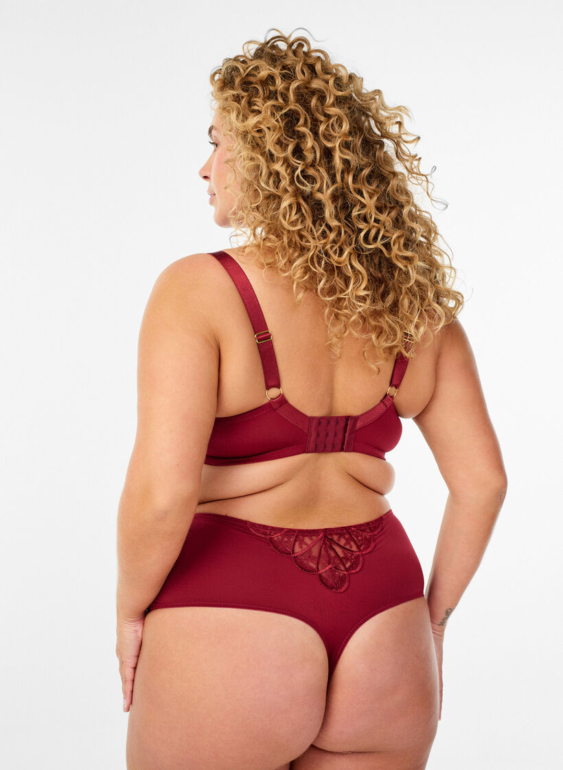 Soutien-gorge avec dentelle brod&eacute;e et bonnets moul&eacute;s, Bordeaux fonc&eacute;, Model image number 2
