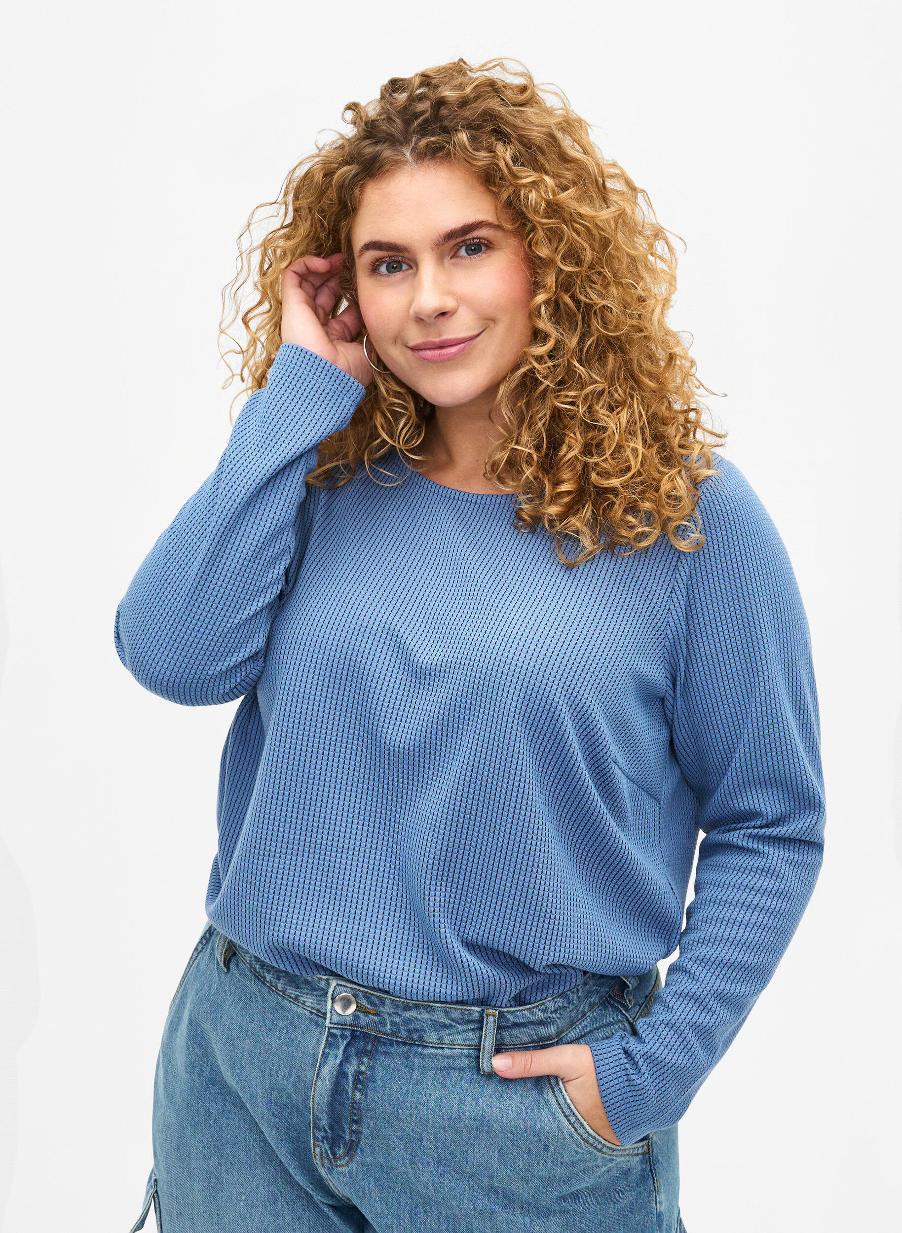 Zizzi Chemisier &agrave; coupe A textur&eacute;, Quiet Harbor, Model image number 0