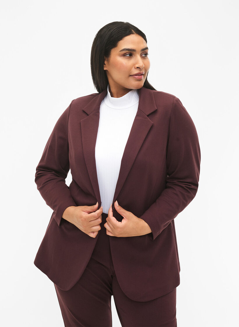 Blazer simple avec fermeture à boutons, Bordeaux foncé, Model image number 0