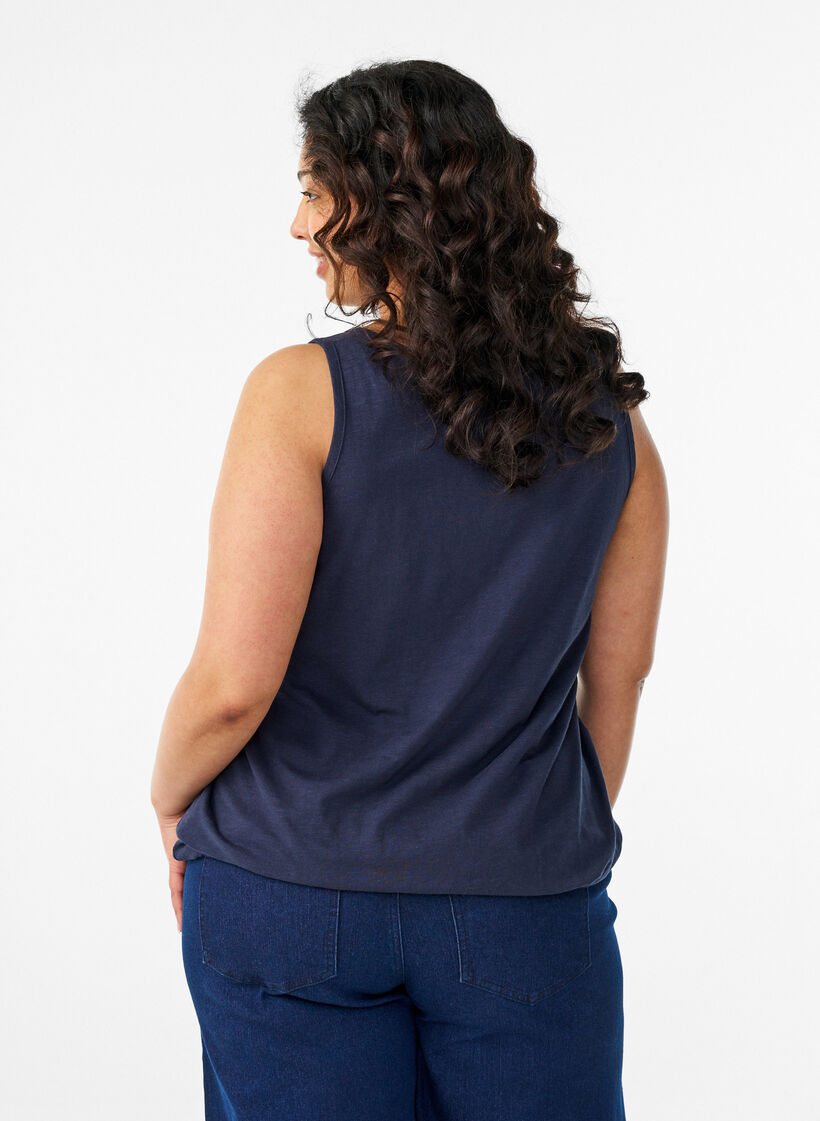 D&eacute;bardeur en coton bio avec col en V et boutons, Bleu, Model image number 2