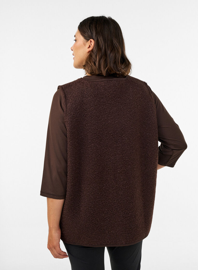 Gilet en polaire avec boutons-pression et poches lat&eacute;rales, Marron, Model image number 2