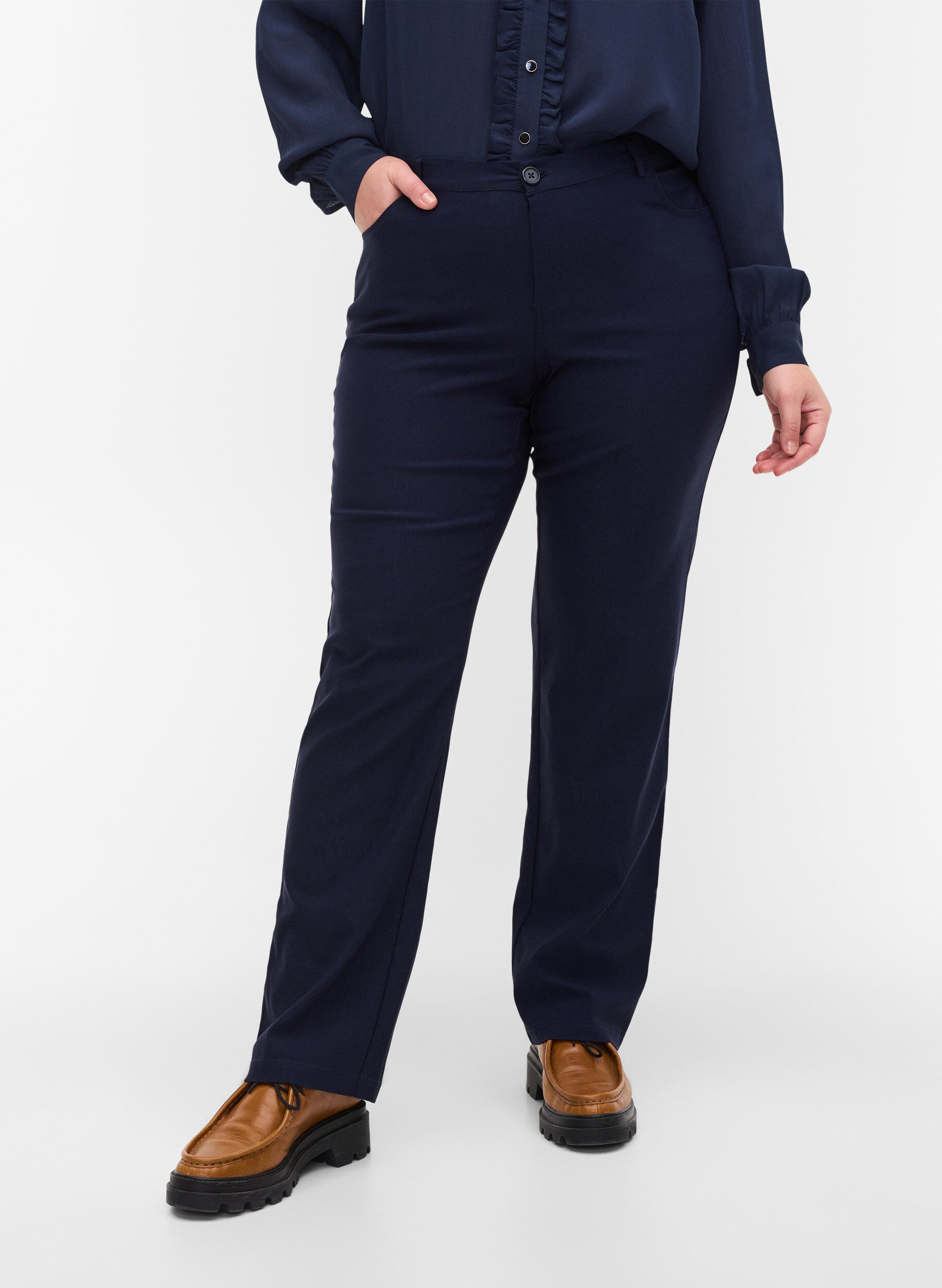 Zizzi Pantalon classique en viscose m&eacute;lang&eacute;e, Bleu, Model image number 3