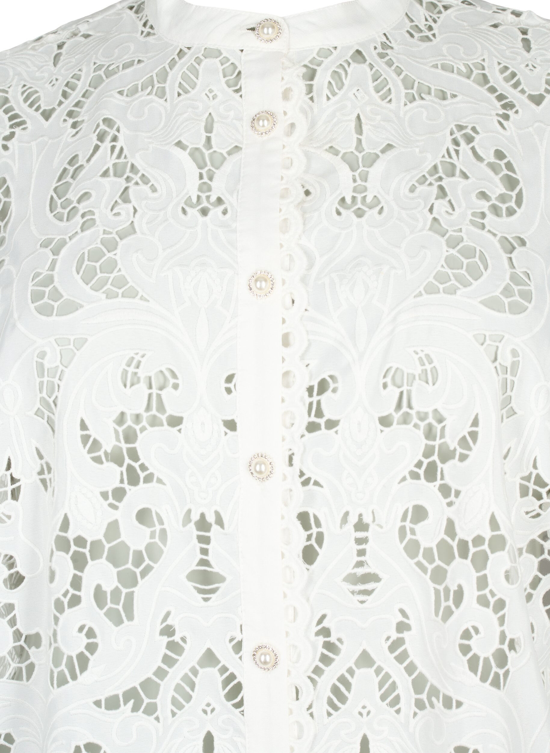 Zizzi Blouse fa&ccedil;on chemise &agrave; manches longues en dentelle, White, Packshot image number 2