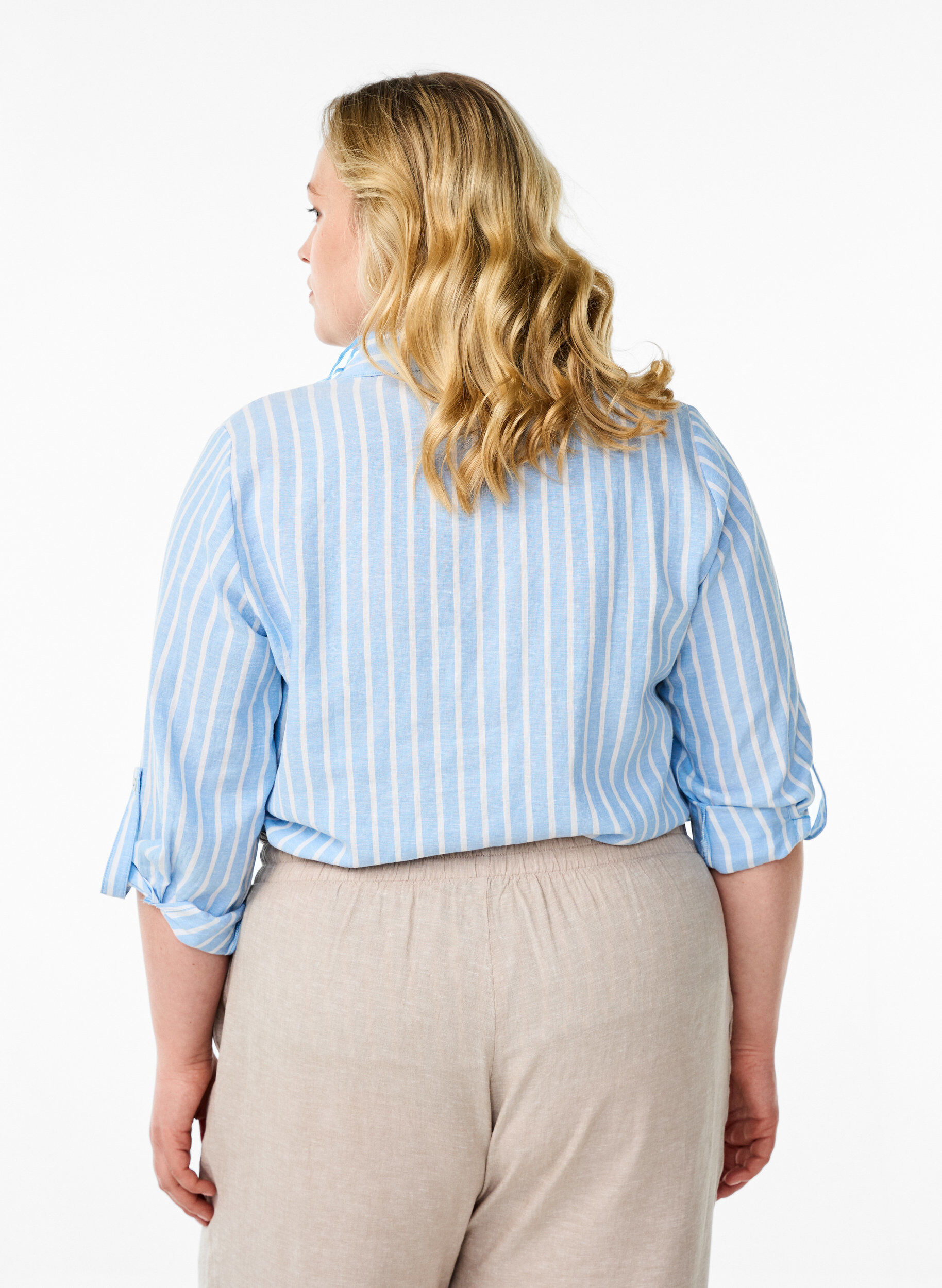 ZizziChemise en lin et viscose avec manches 3/4, Bleu Clair, Model image number 2