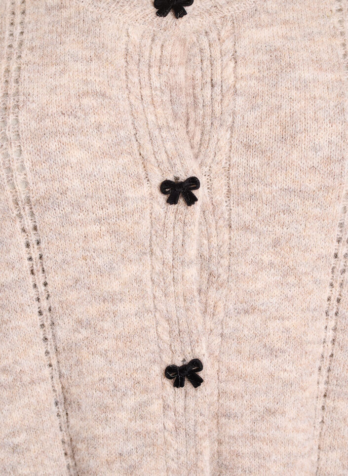 Cardigan avec boutons en forme de n&oelig;ud et motif ajour&eacute;, Beige, Packshot image number 2