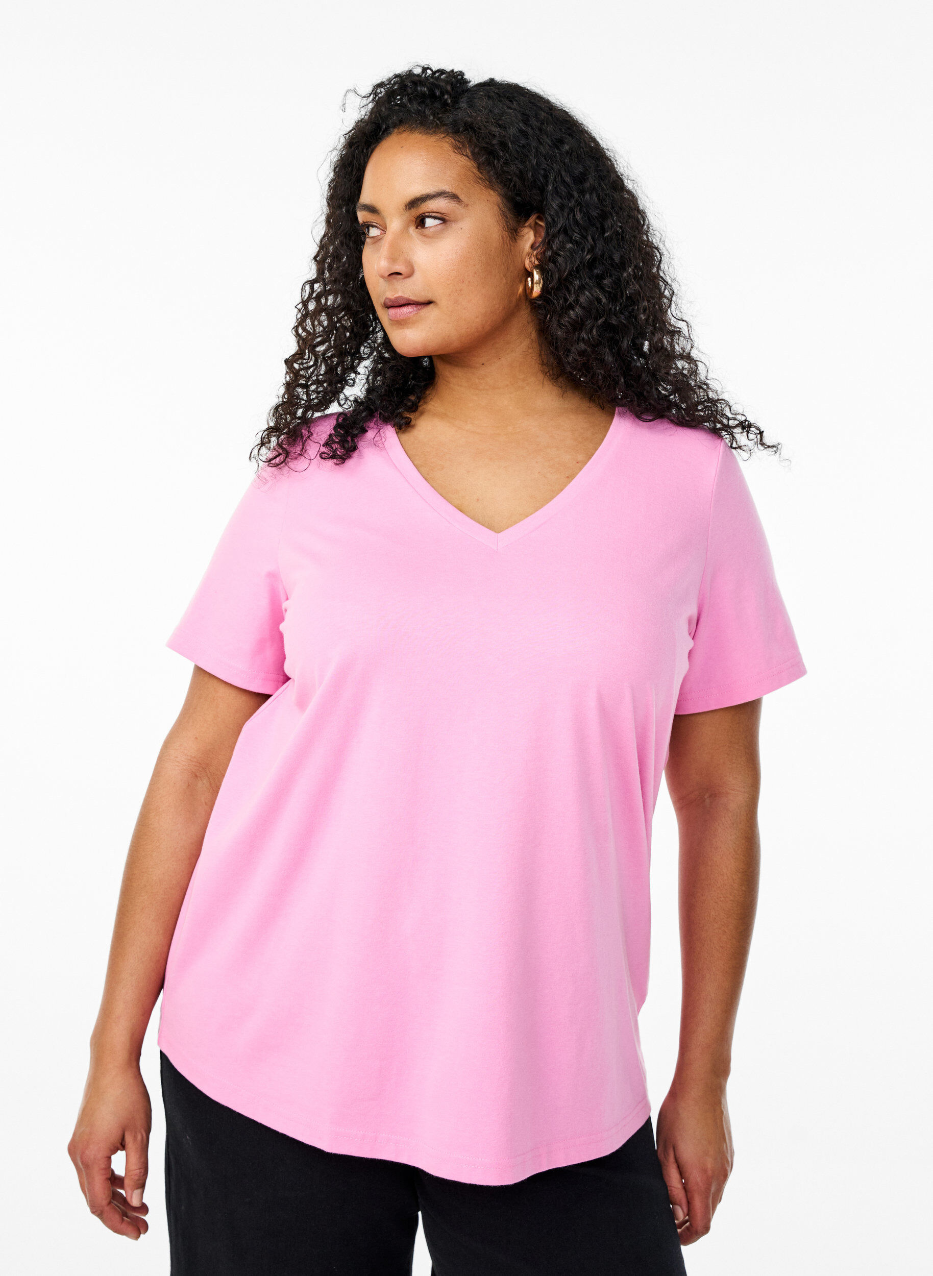 Zizzi FLASH - T-shirt col V, Rose, Model image number 0