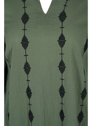 Robe en coton à motifs avec col en V et manches longues, Thyme, Packshot image number 2