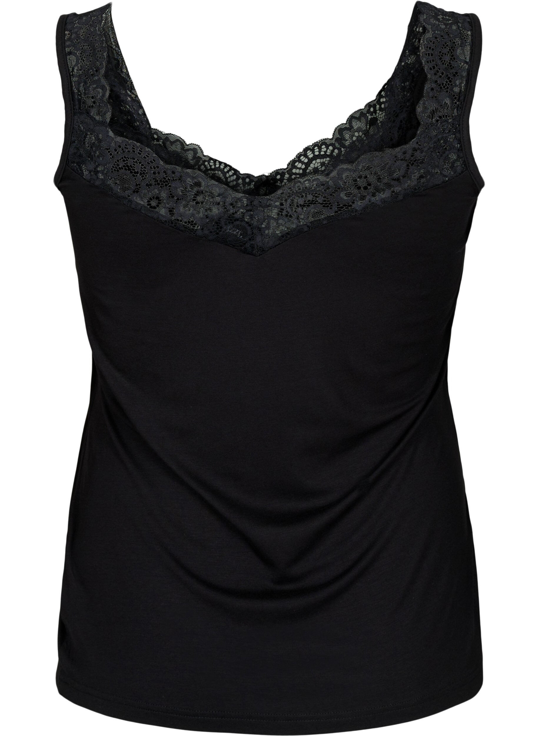 ZizziTop en viscose avec bord en dentelle, Noir, Packshot image number 1