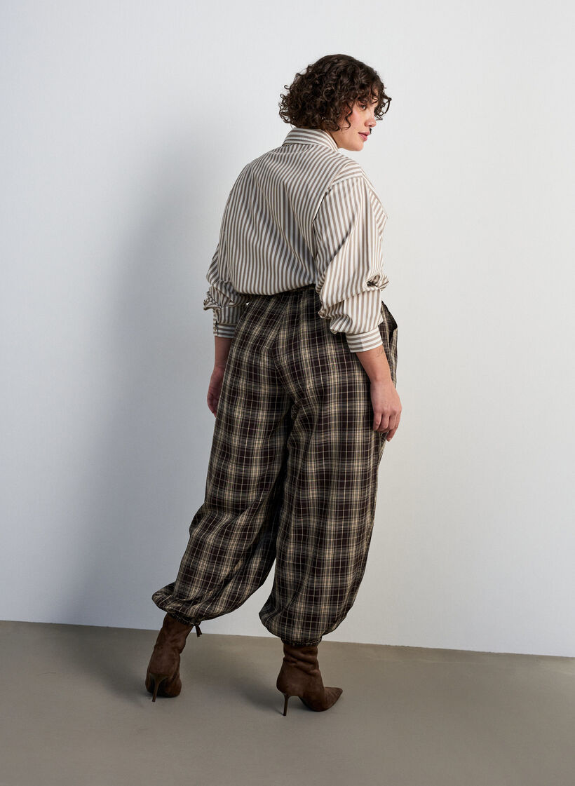 Pantalon ballon &agrave; carreaux avec taille haute, Vert, Model image number 1