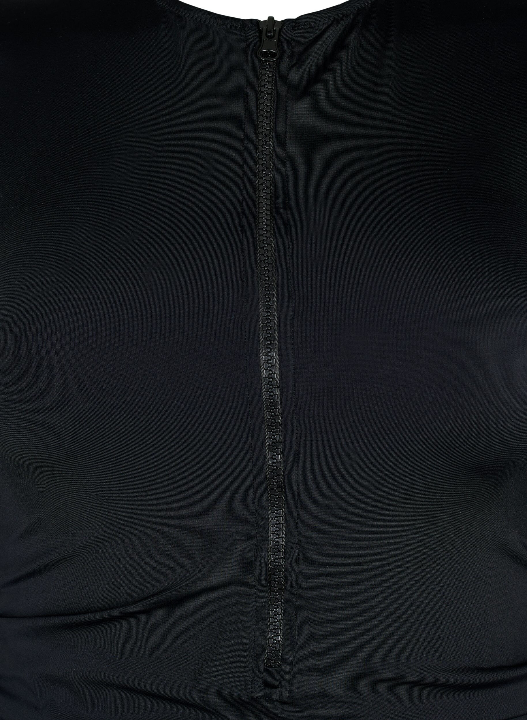 Zizzi Maillot de bain une-pi&egrave;ce avec fermeture &eacute;clair et manches courtes, Black, Packshot image number 2