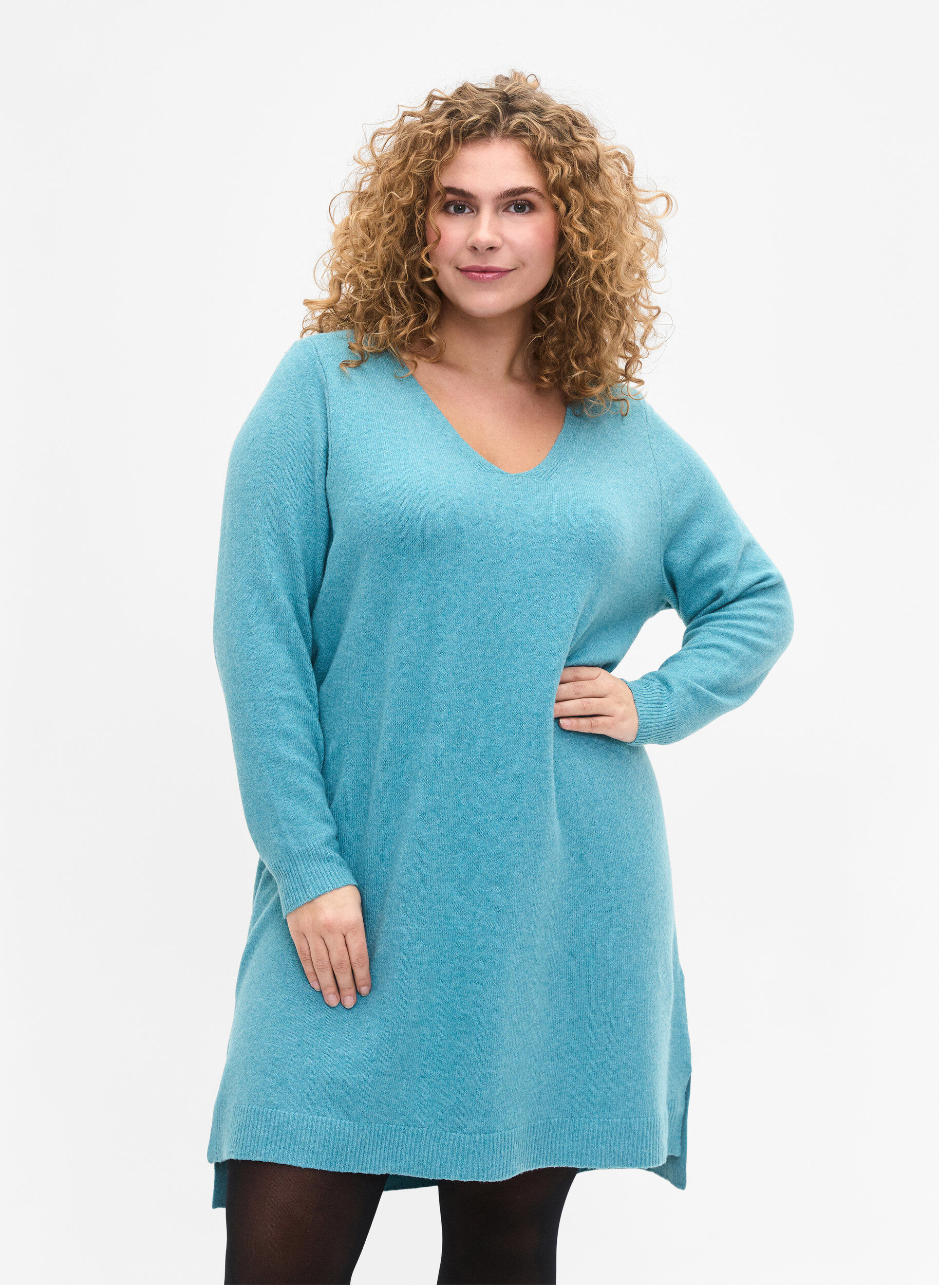 Zizzi Robe en tricot avec fente, R. Waters/White Mel., Model image number 0