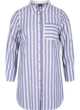 Chemise longue à rayures en coton, Blue Y/D, Packshot image number 0