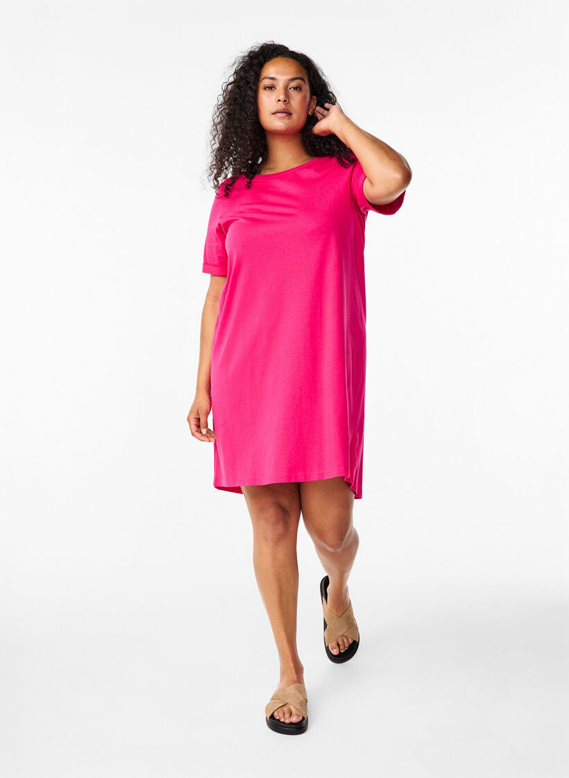 Robe t-shirt en coton, Bright Rose, Model image number 2