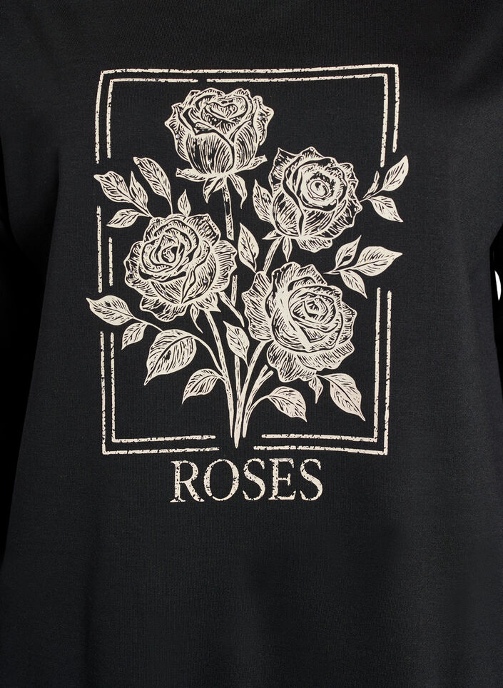 Sweatshirt avec imprim&eacute; roses et strass, Noir, Packshot image number 2