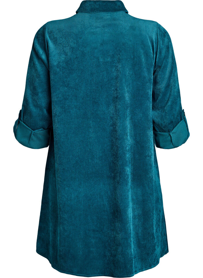 Robe en velours c&ocirc;tel&eacute; avec zip et manches 3/4, Vert fonc&eacute;, Packshot image number 1
