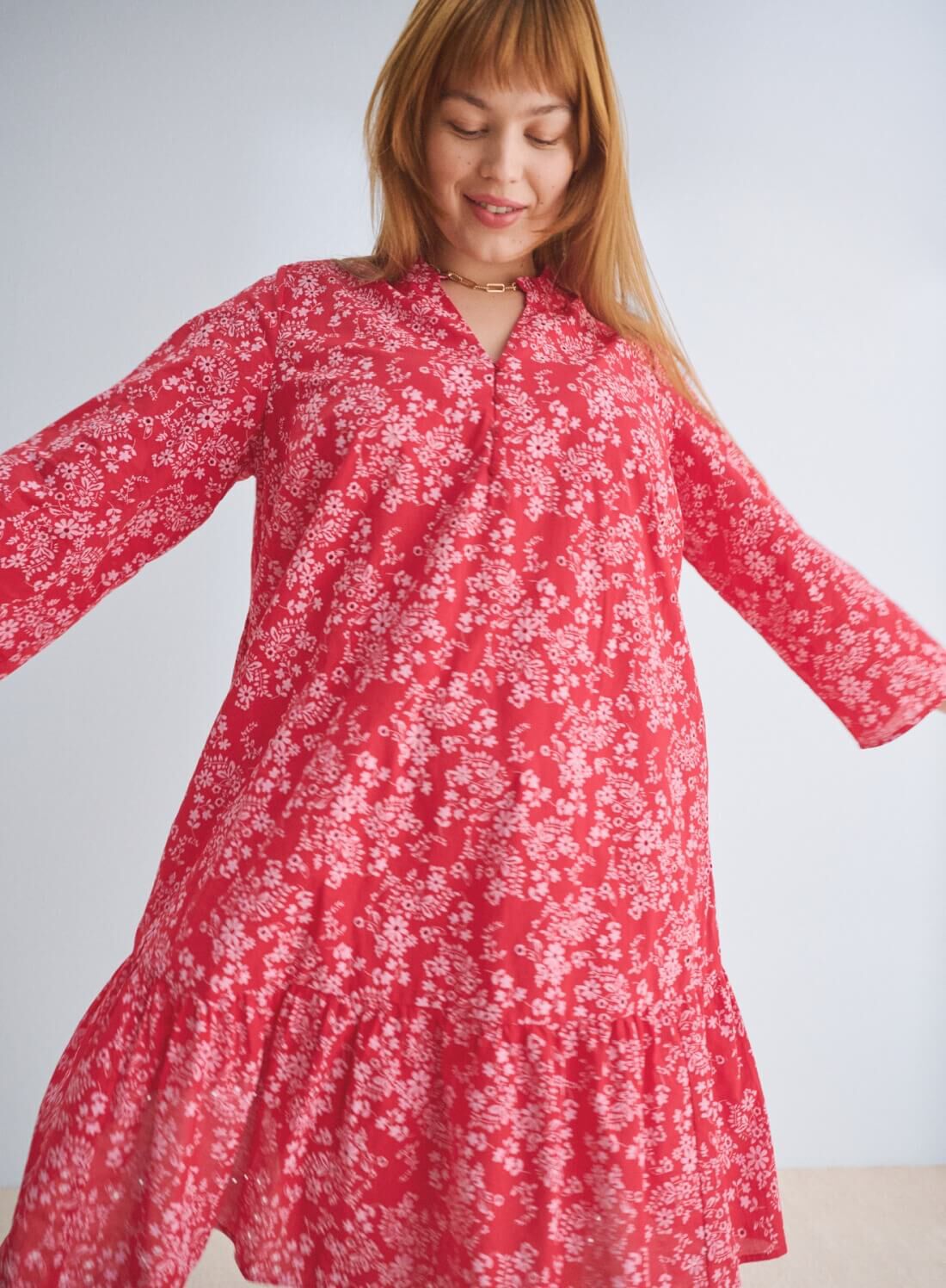 Zizzi Robe rouge &agrave; fleurs, , Model