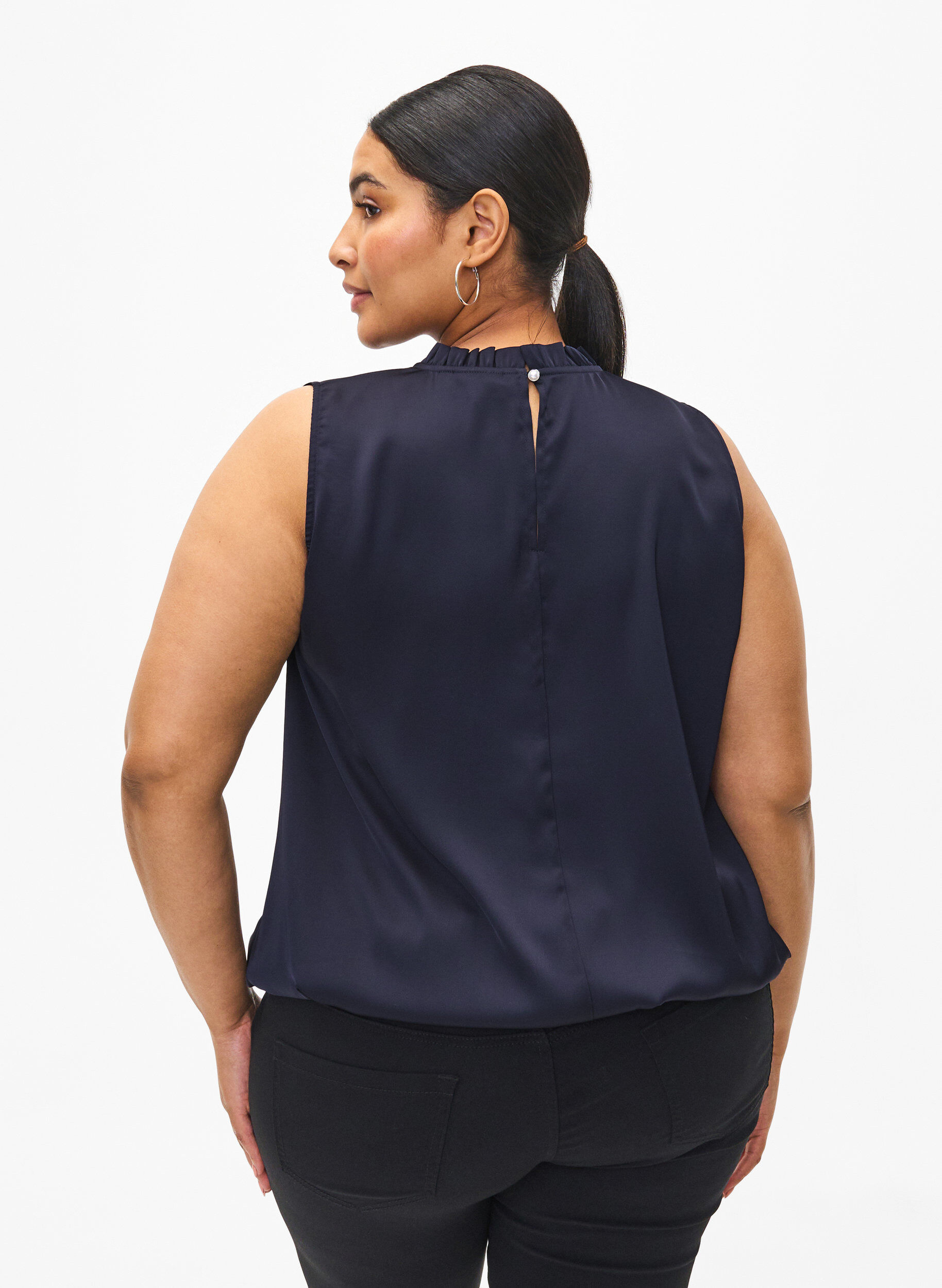 Zizzi Haut de soir&eacute;e sans manches en satin, Night Sky, Model image number 1