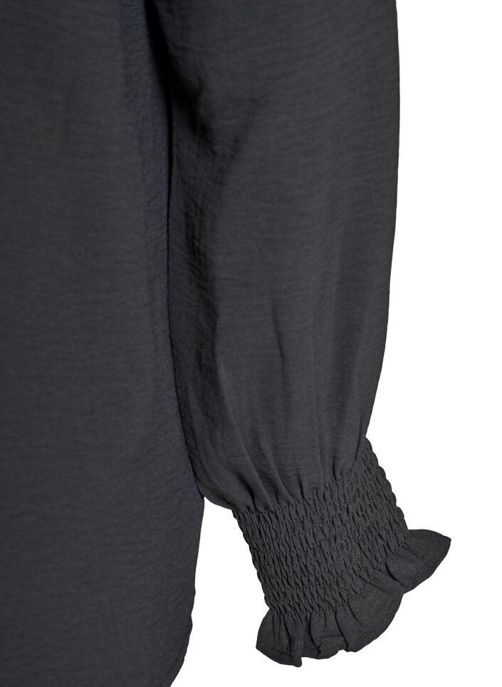 Blouse avec poignets smock&eacute;s et col en V, Gris anthracite, Packshot image number 3