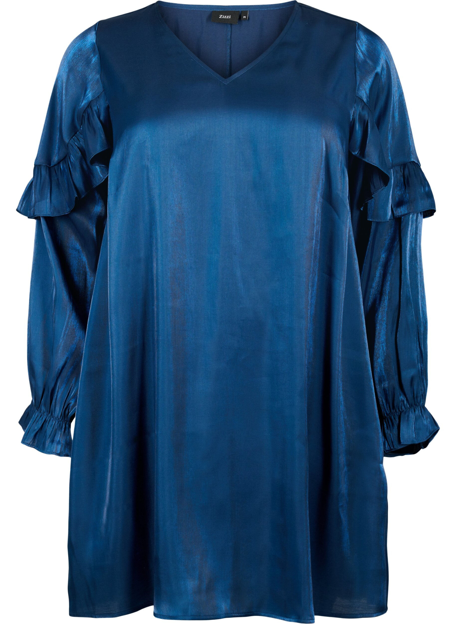 Zizzi Robe en viscose avec d&eacute;collet&eacute; en V et volants, Titan, Packshot image number 0