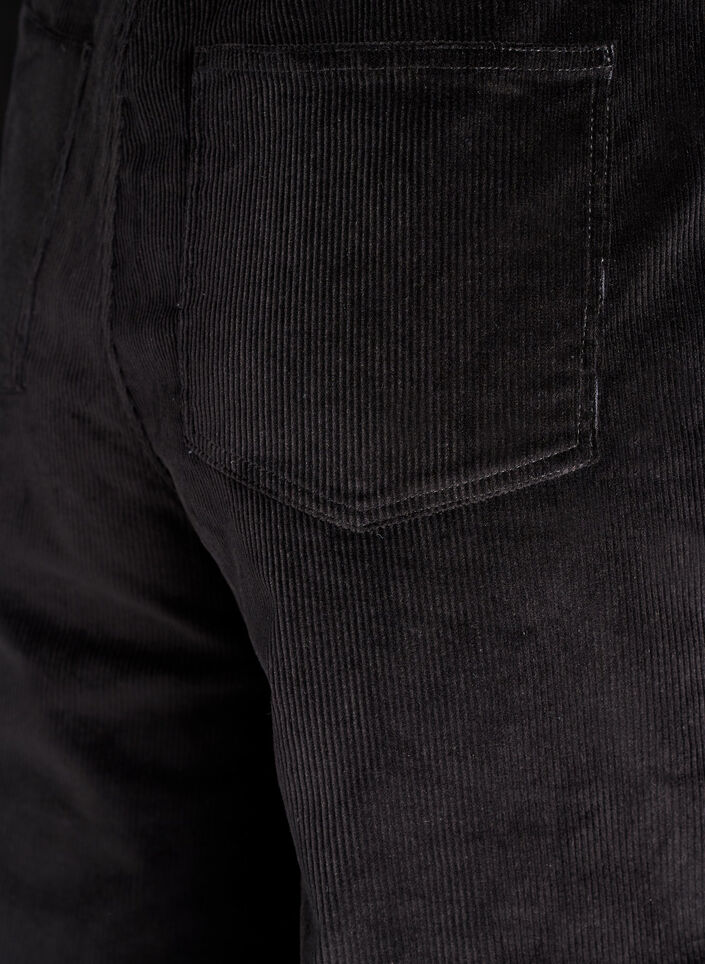 Pantalon taille haute en velours côtelé à coupe ample, Noir, Packshot image number 3