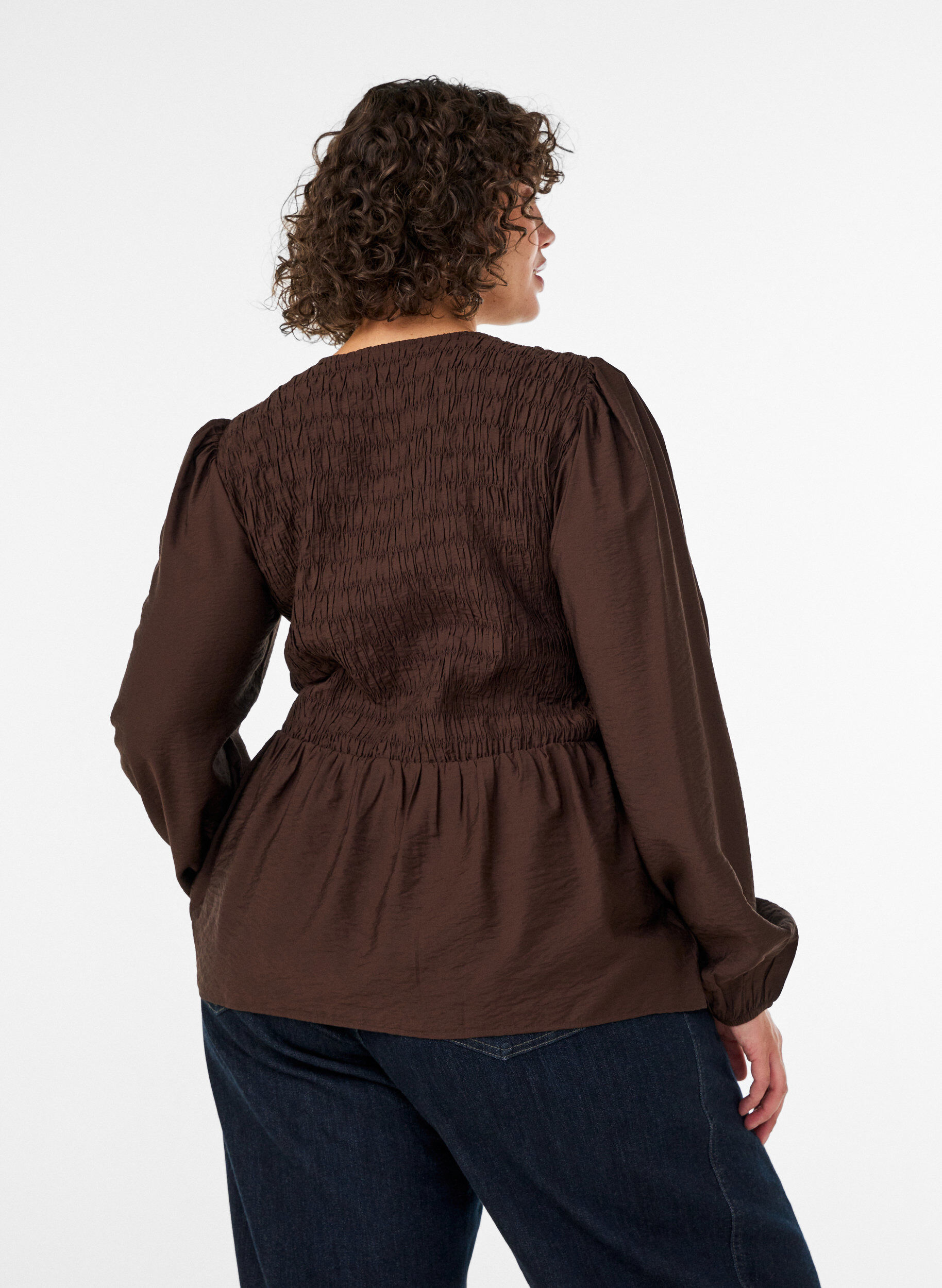 ZizziBlouse avec smocks et manches longues, Marron, Model image number 2