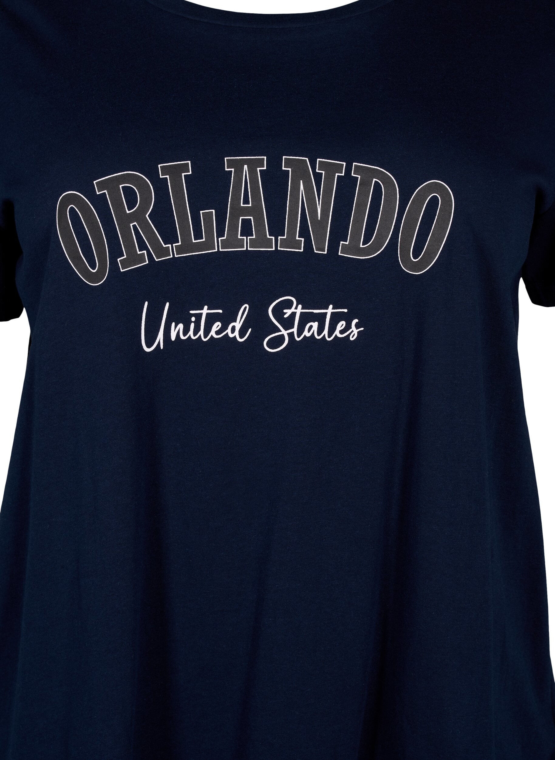 Zizzi T-shirt en coton avec texte, Navy B. Orlando, Packshot image number 2