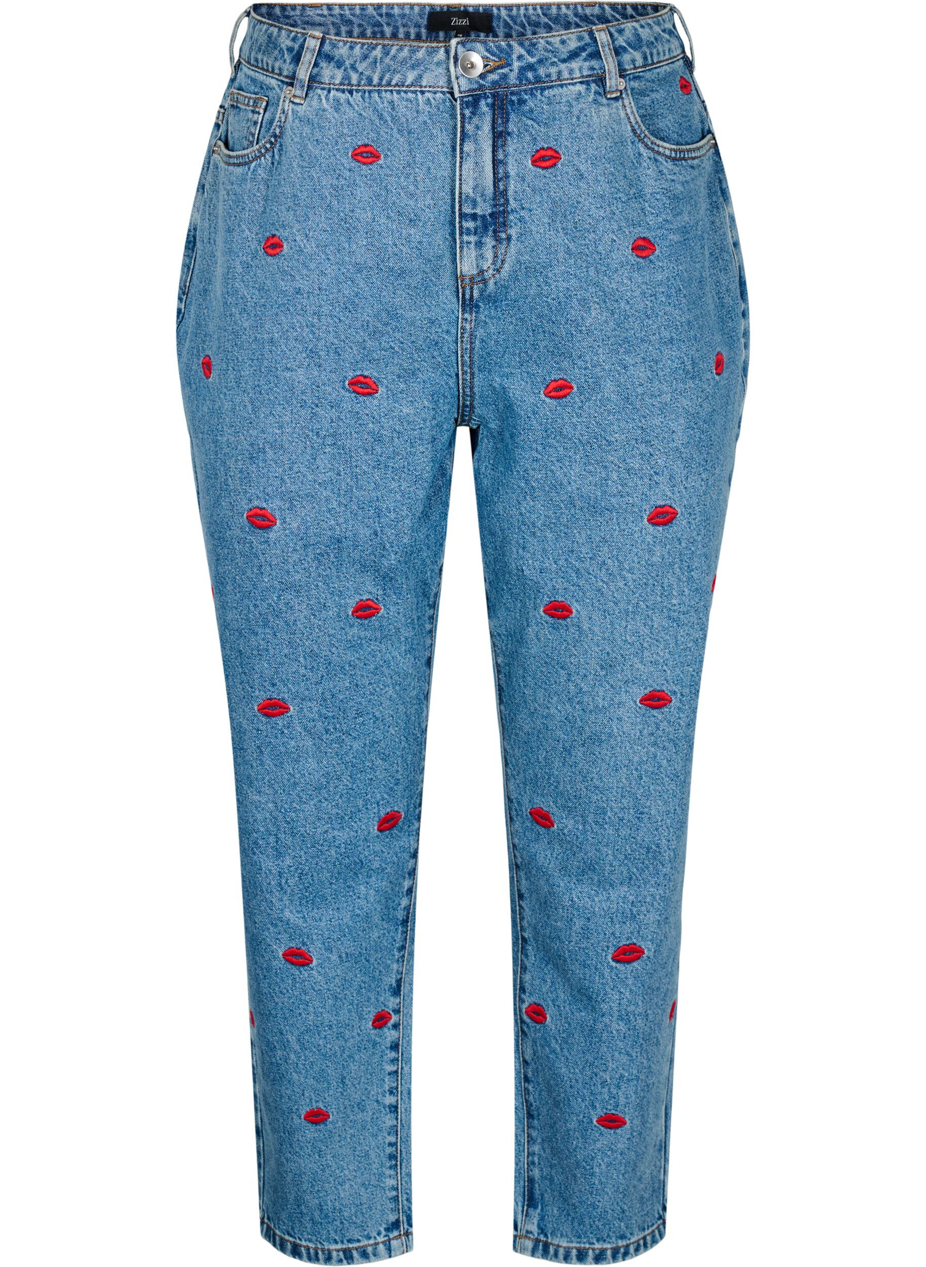Zizzi Jeans Mille coupe Mom avec broderies, Bleu Clair, Packshot image number 0