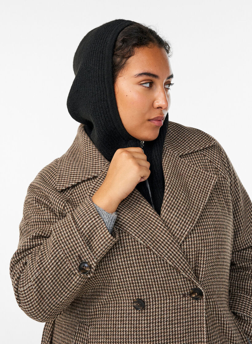 Cagoule en maille côtelée avec zip, Noir, Model image number 1