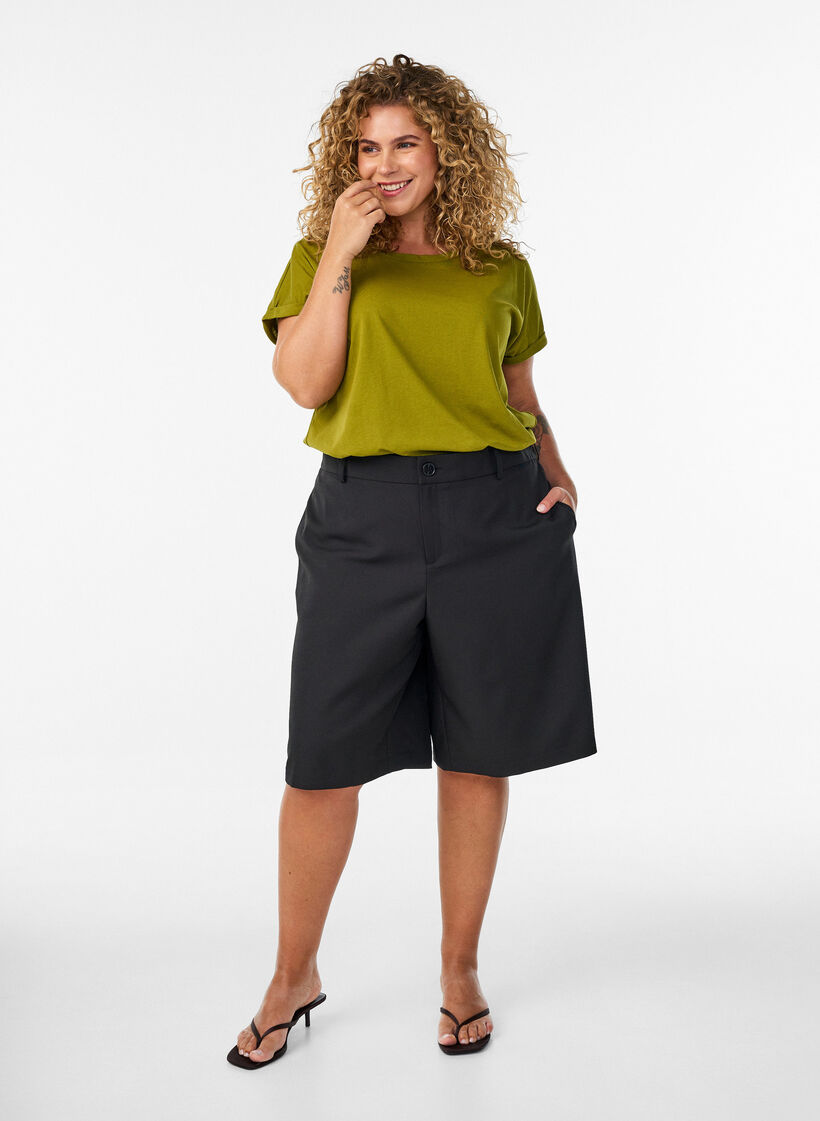 T-shirt &agrave; manches courtes en coton m&eacute;lang&eacute;, Vert, Model image number 1