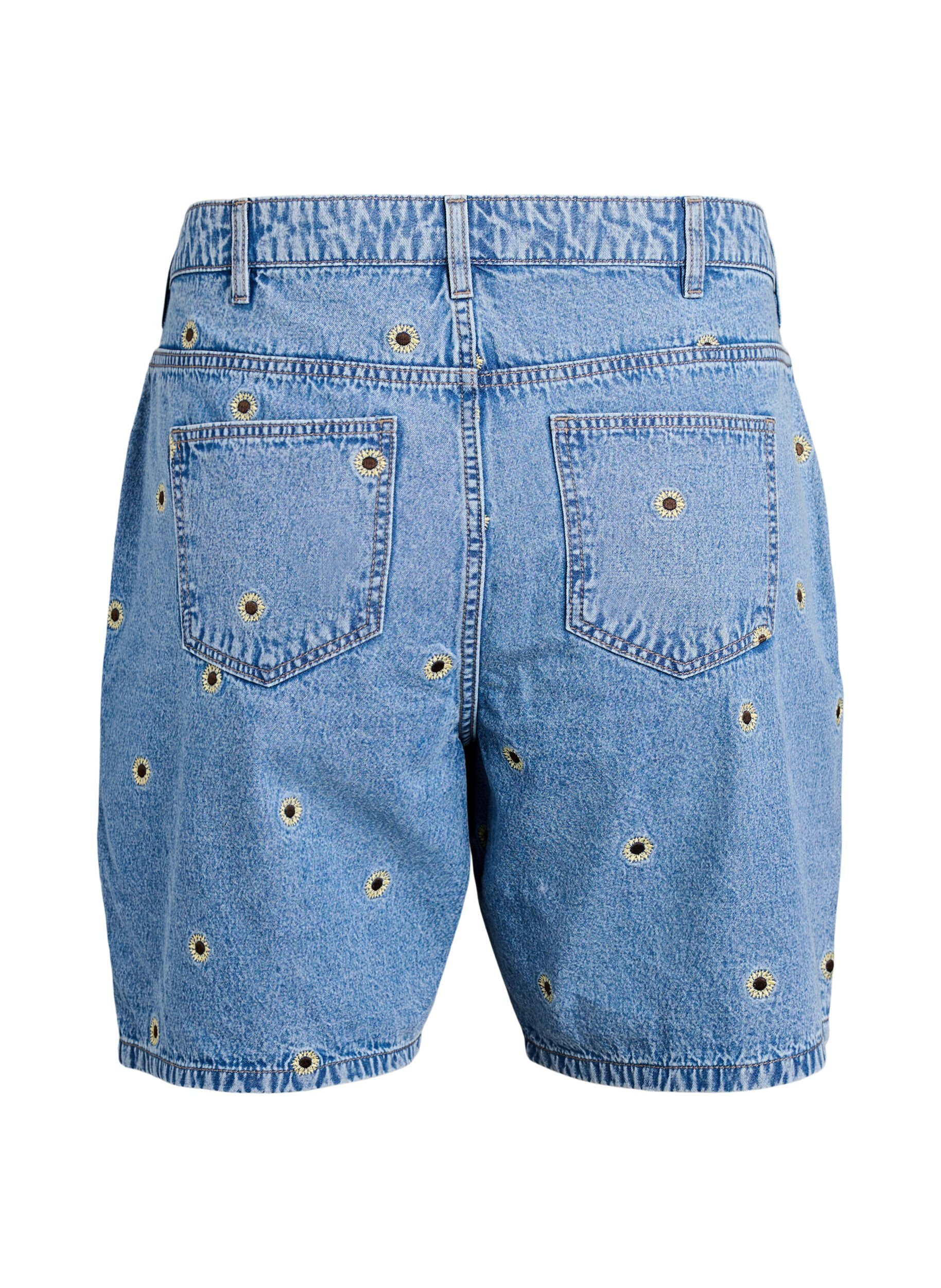 Zizzi Shorts en jean avec des fleurs brod&eacute;es, Bleu Clair, Packshot image number 1