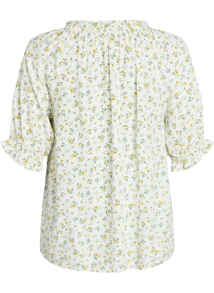Blouse en viscose &agrave; fleurs avec manches mi-longues, Blanc, Packshot image number 1