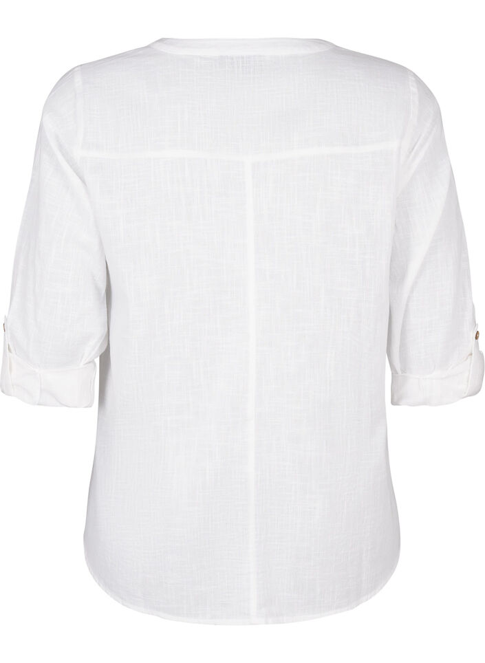 Chemisier en coton avec un col en V, Blanc, Packshot image number 1