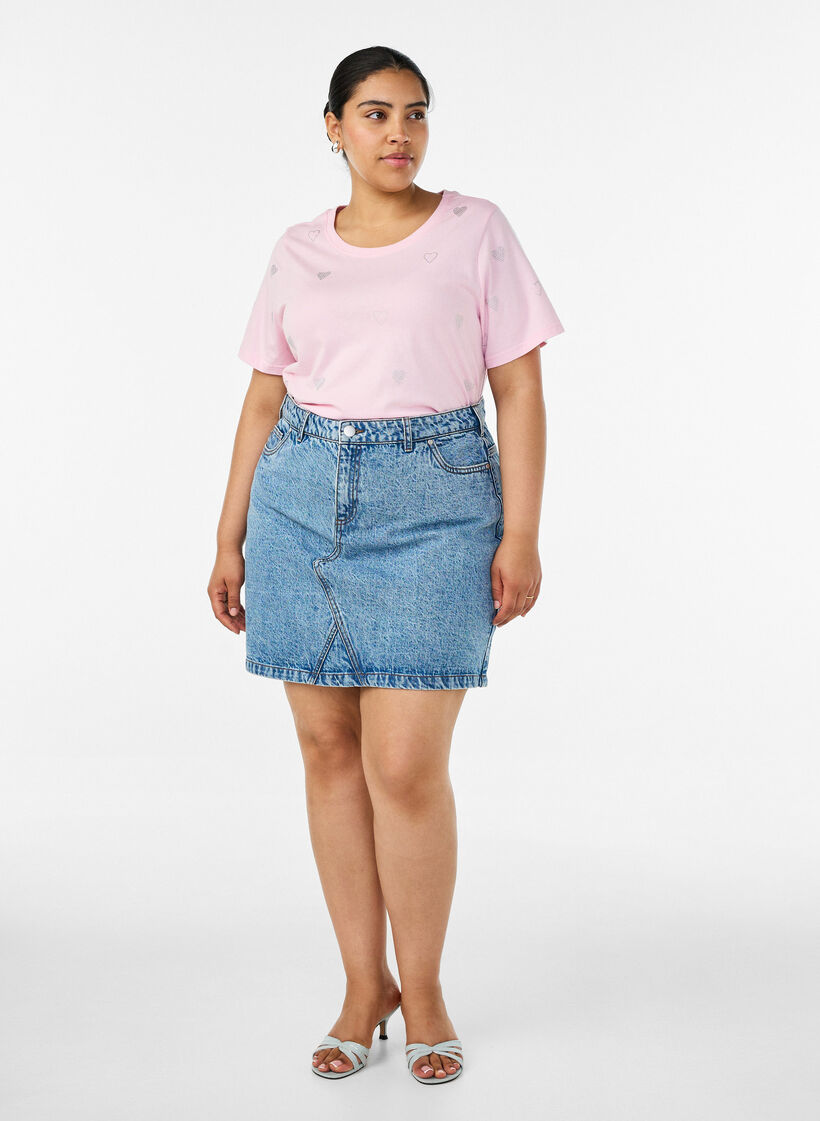 T-shirt en coton bio avec des c&oelig;urs, Rose, Model image number 1