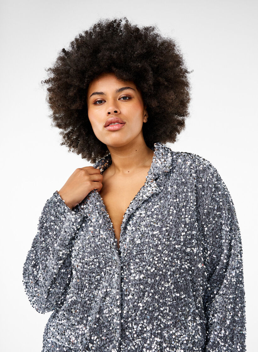 Blazer à paillettes avec des poches, Silver, Image image number 0