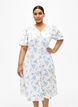Robe en satin floral avec manches bouffantes, Off White Blue Fl., Model image number 0